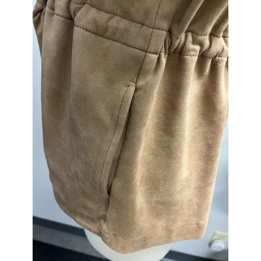 Blank NYC Camel Vegan Suede Open Front Jacket Size M Cinched Waist Lightweight‎ - Picture 6 of 10